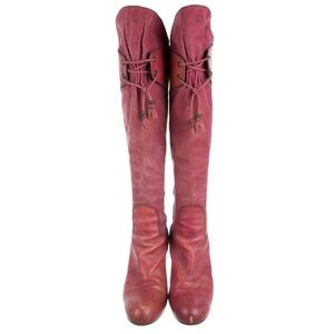 Henry Beguelin Red Leather & Suede Over the Knee Boots